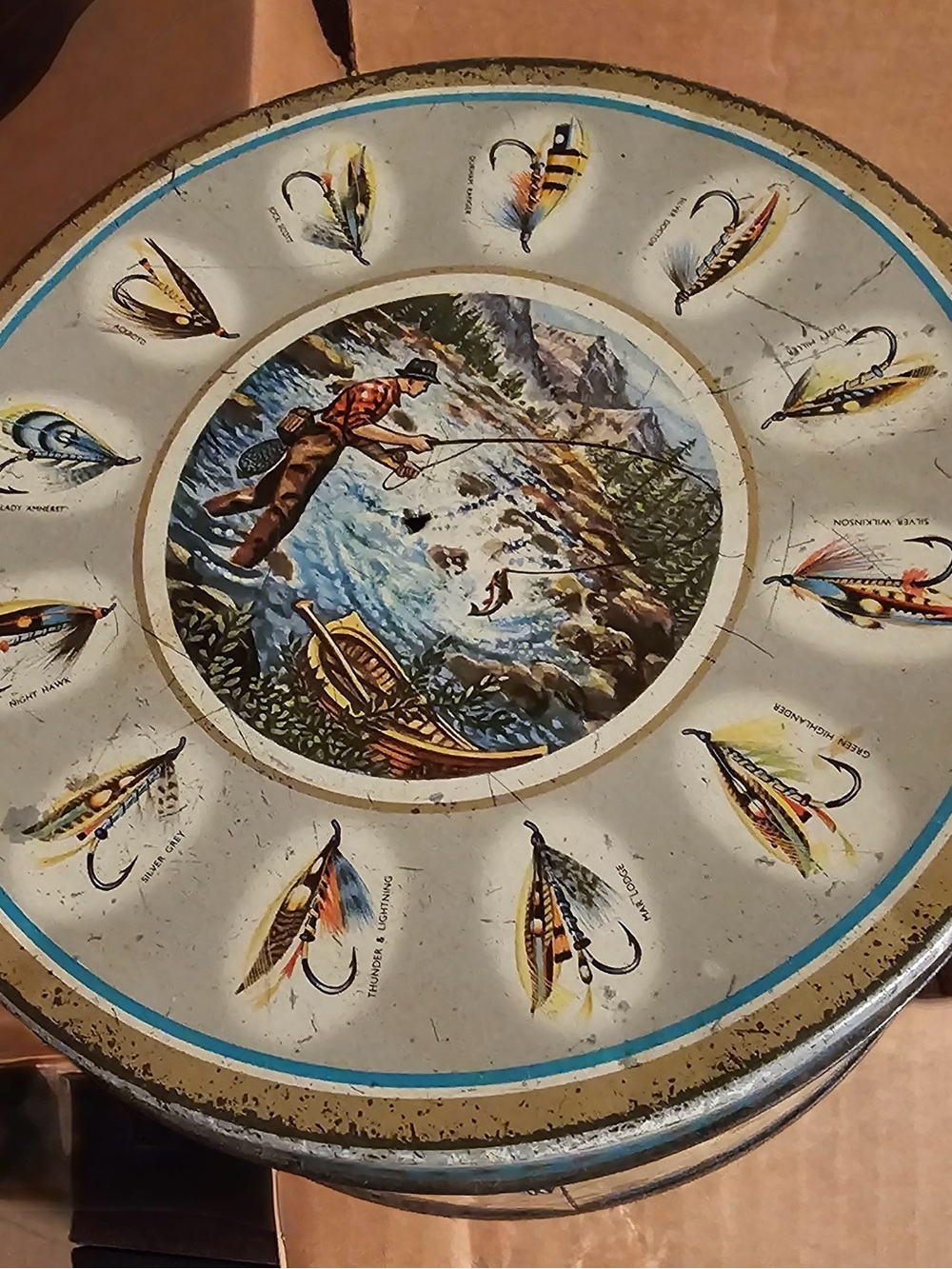 Vintage Fishing Fly Decorative Tin - Blue, Cream